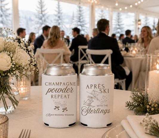 Winter wedding beverage holders.
