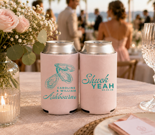 About Shucking Time Wedding Can Coolers