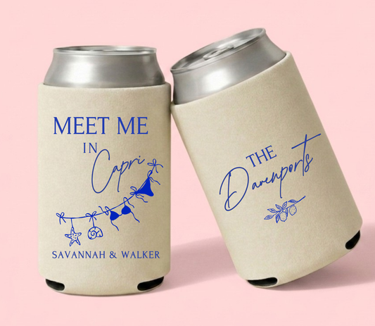 Capri Beach Wedding Can Coolers