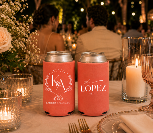 Personalized Floral Monogram Wedding Can Coolers