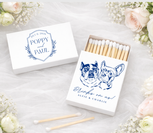 Personalized Wedding Matchbox Crest Dog Portrait Favor