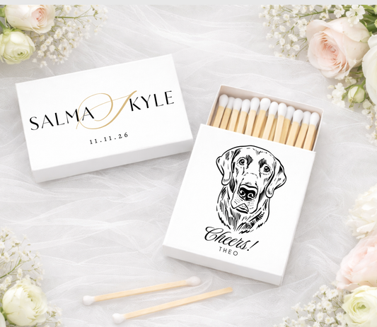Personalized Wedding Matchbox Dog Portrait Modern Name