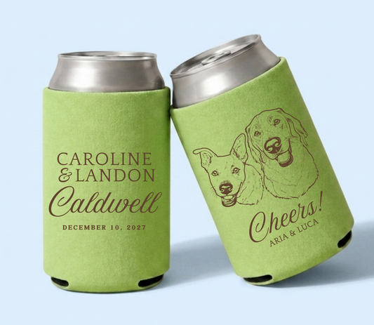 Custom Dog Portrait Wedding Can Cooler Favor