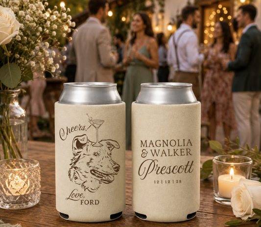 Custom Cheers dog wedding can cooler