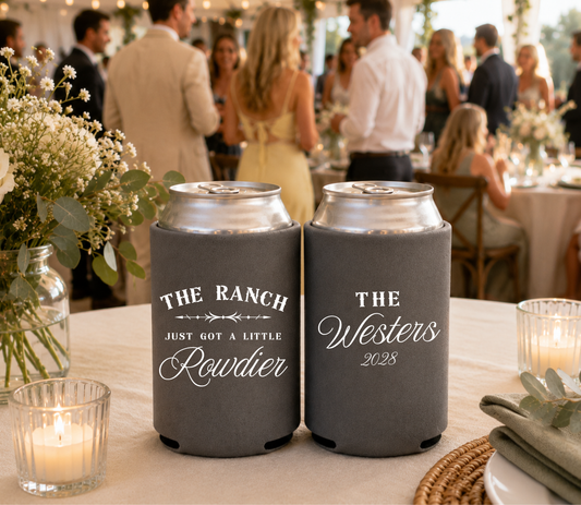 Western Ranch Wedding Can Coolers