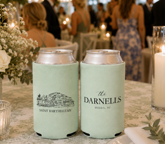 Personalized Saint Barthélemy destination wedding can cooler.