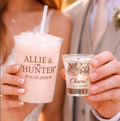 Custom Shot Glasses & Frozen Cups for Weddings and Personalized Party Favors