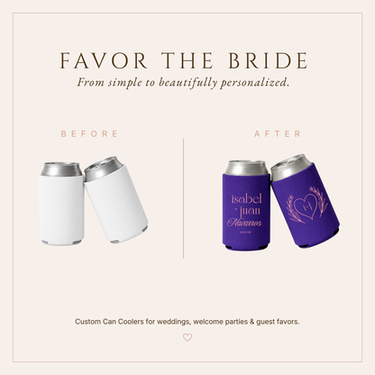 Personalized Purple Heart Initial Wedding Can Coolers