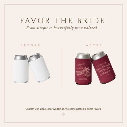 Personalized Vineyard Wedding Can Coolers