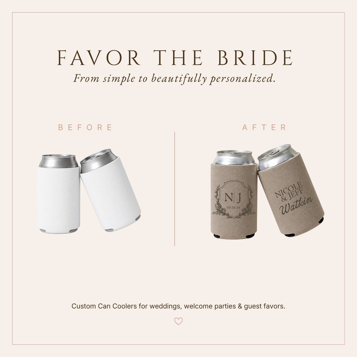 Personalized Family Monogram Elegant Wedding Can Coolers