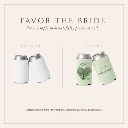 Personalized Tree Heart Wedding Can Coolers