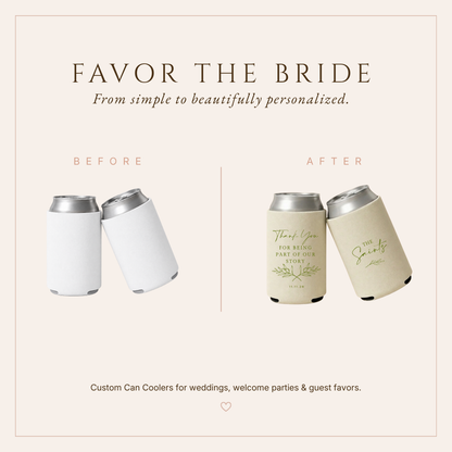 Personalized Olive Botanical Wedding Can Coolers