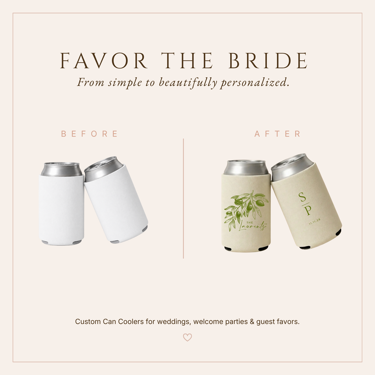 Personalized Olive Family Name Wedding Can Coolers