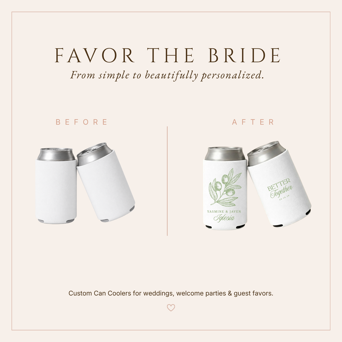 Personalized Olive Branch Wedding Can Coolers