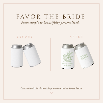 Personalized Olive Branch Wedding Can Coolers