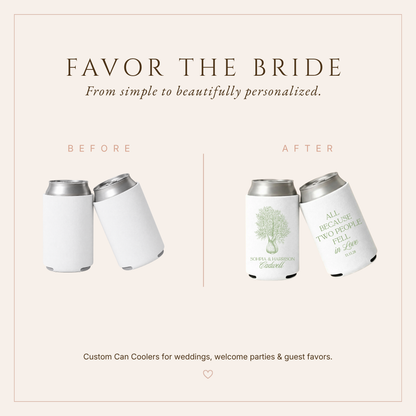 Personalized Botanical Wedding Favor Can Coolers