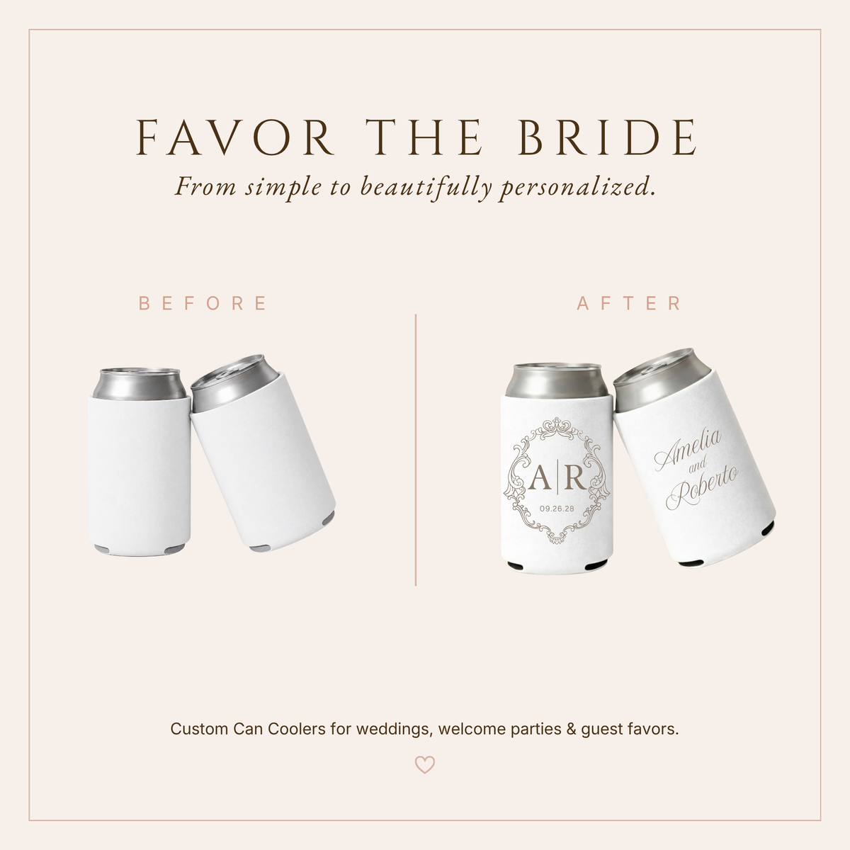 Personalized Simple Elegant Monogram Wedding Can Coolers