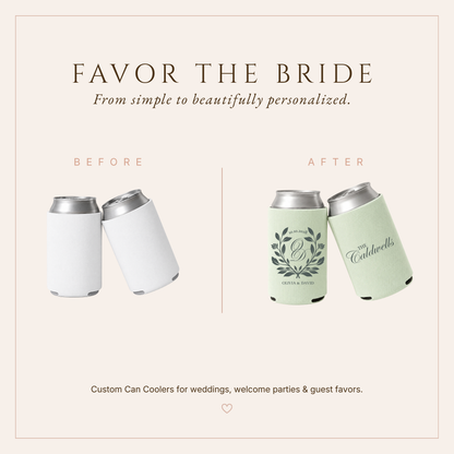 Personalized Laurel Monogram Wedding Can Coolers