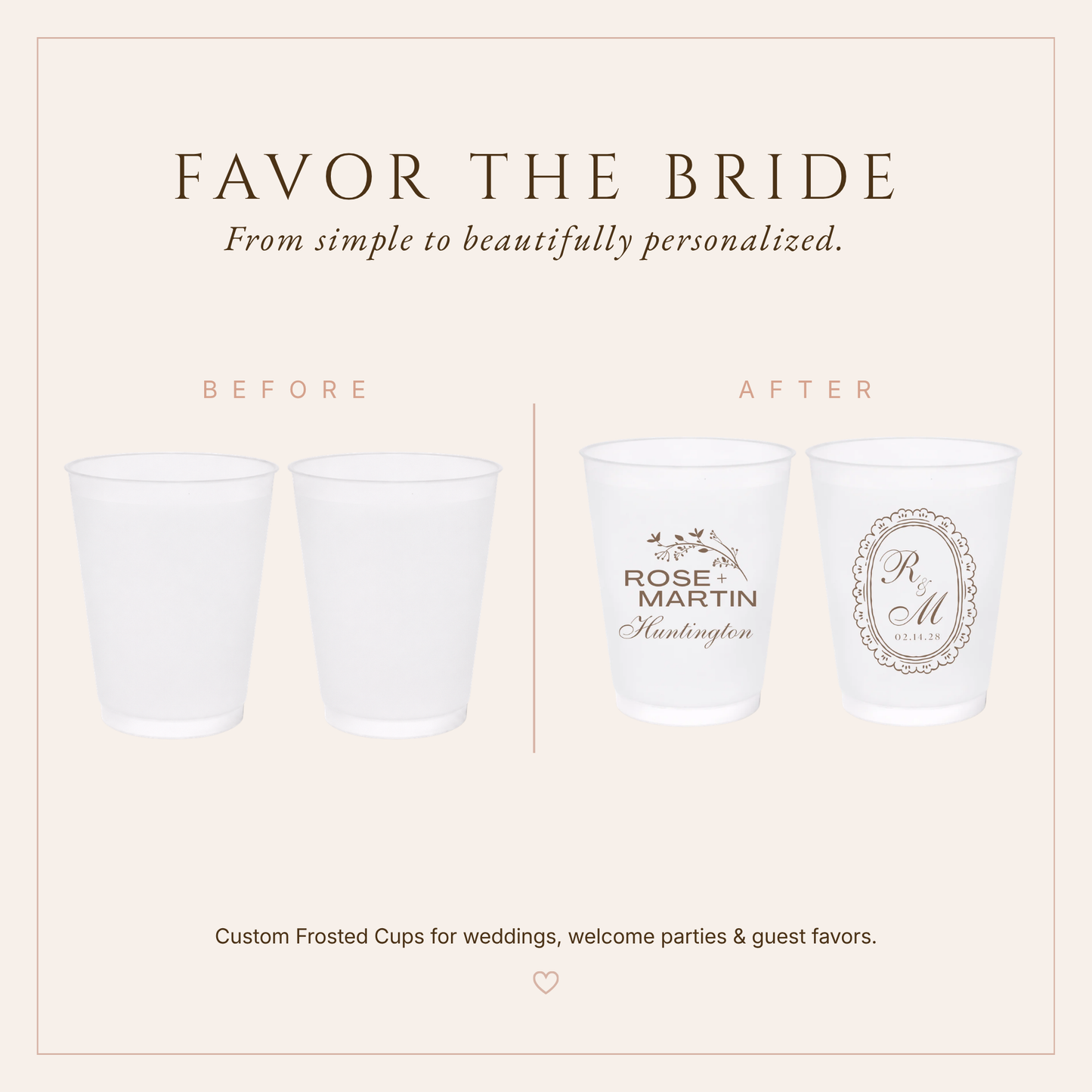 Personalized Peach Monogram Wedding Frosted Cups