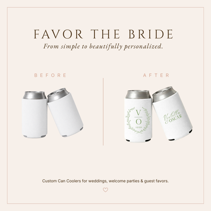 Personalized Botanical Monogram Wedding Can Coolers