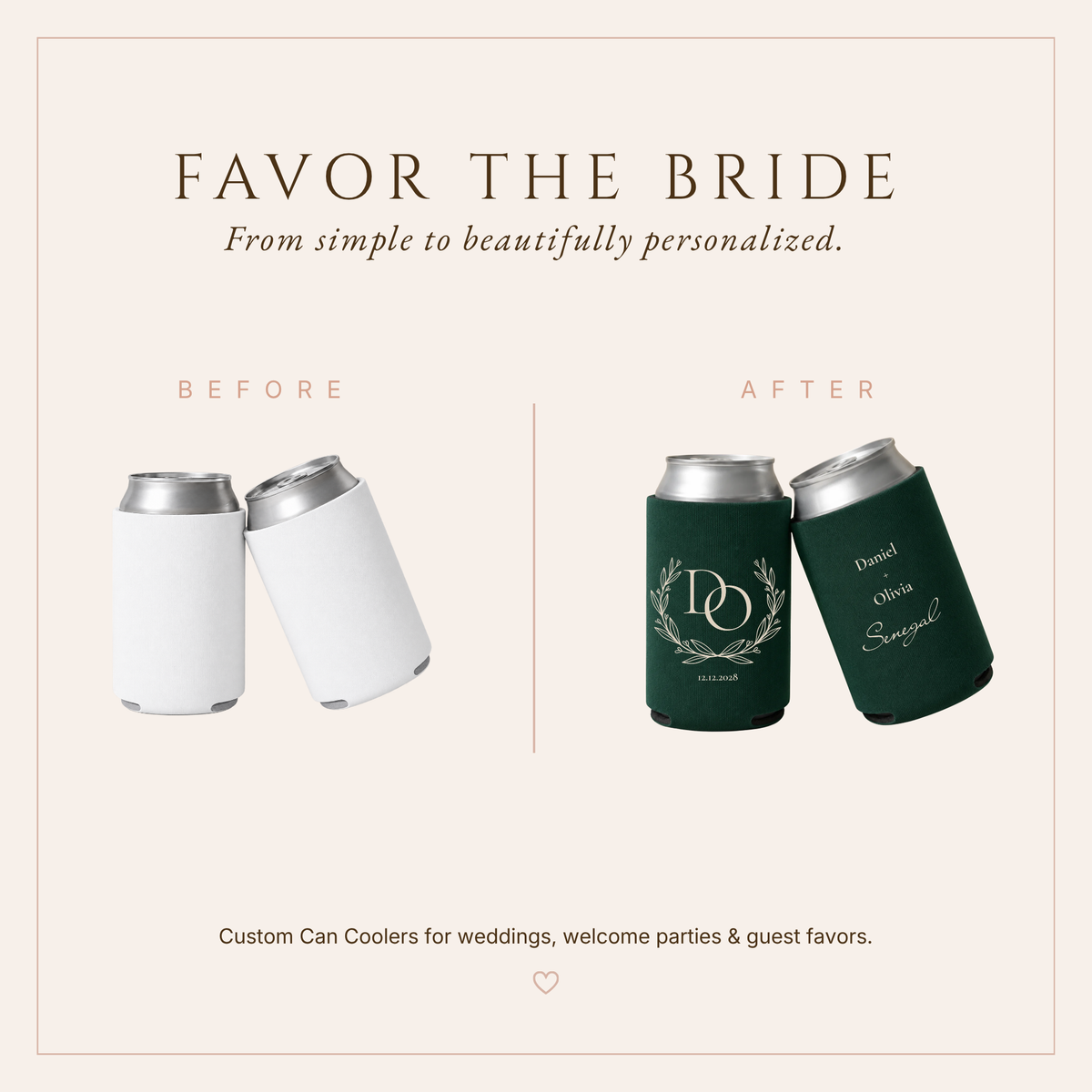 Personalized Olive Monogram Wedding Can Coolers