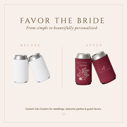Personalized Fig Branch Wedding Can Coolers
