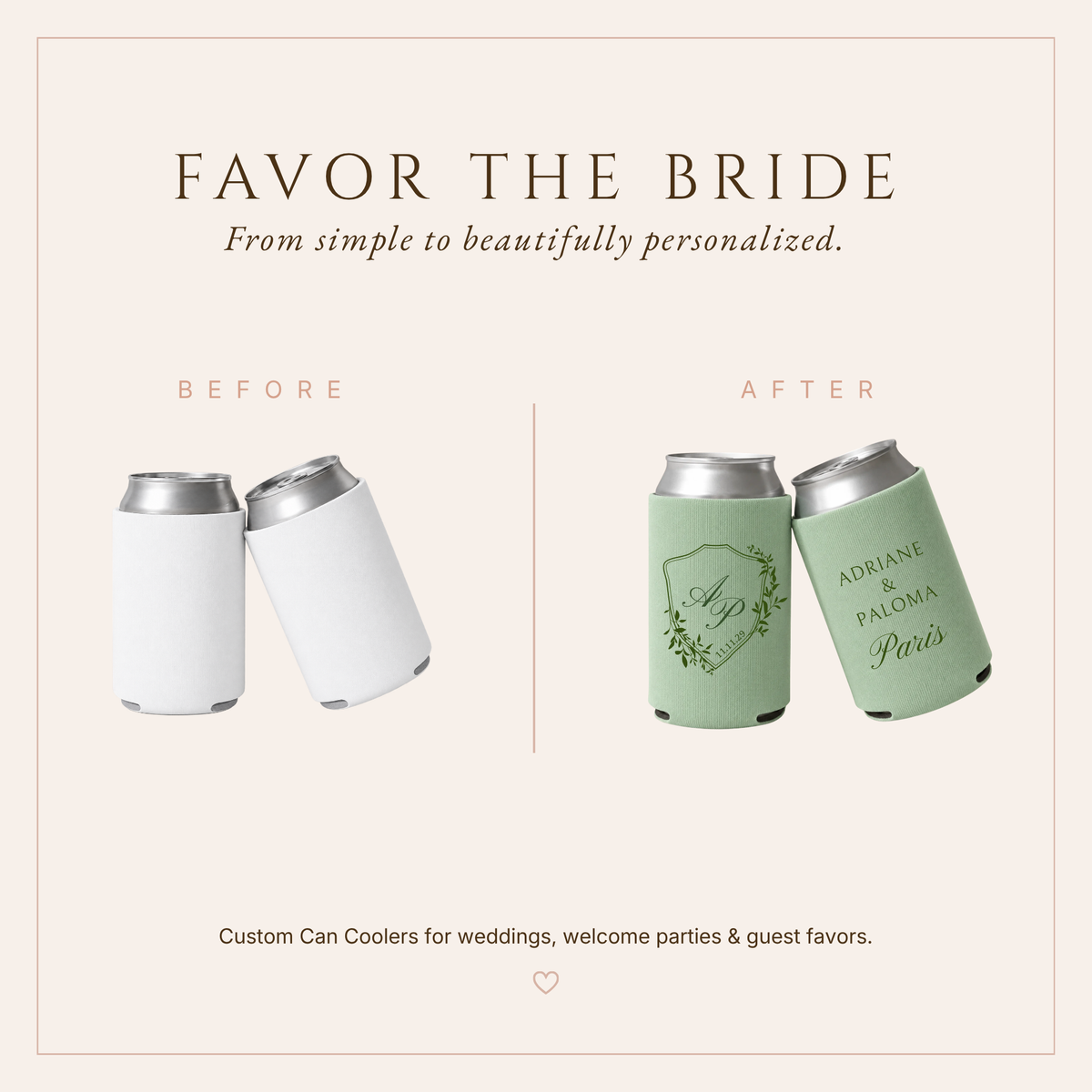 Personalized Crest Wedding Can Coolers