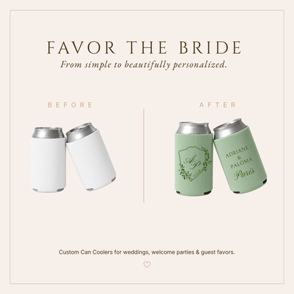 Personalized Crest Wedding Can Coolers