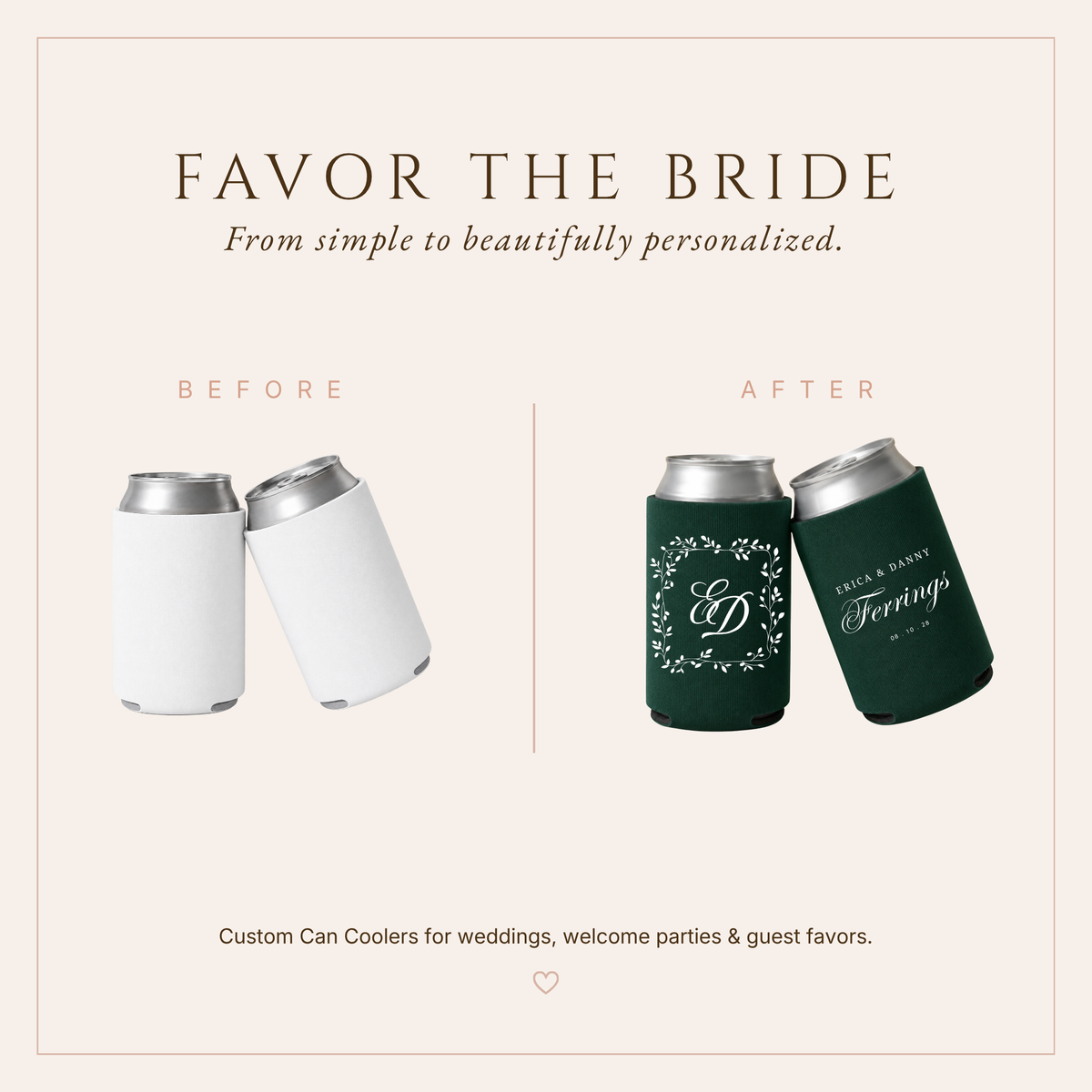 Personalized Monogram Olive Wedding Can Coolers