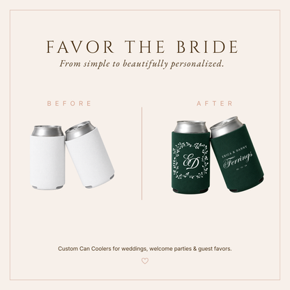 Personalized Monogram Olive Wedding Can Coolers