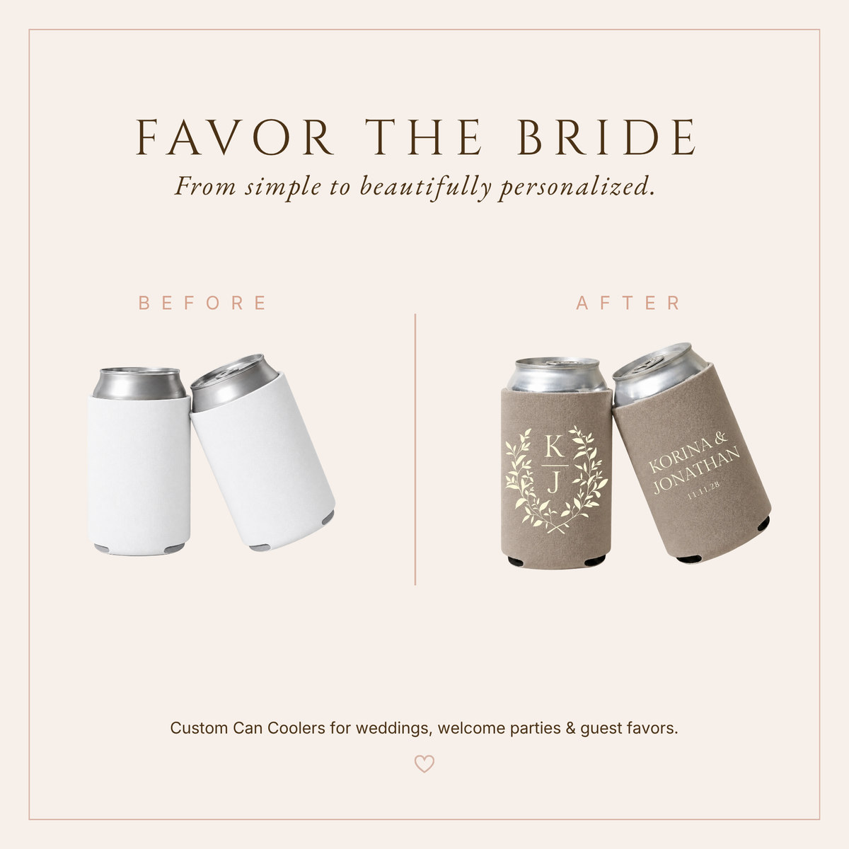 Personalized Botanical Wedding Can Coolers