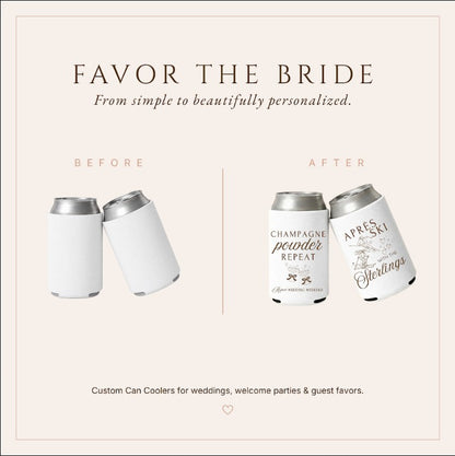 Personalized Aspen Ski Wedding Can Coolers