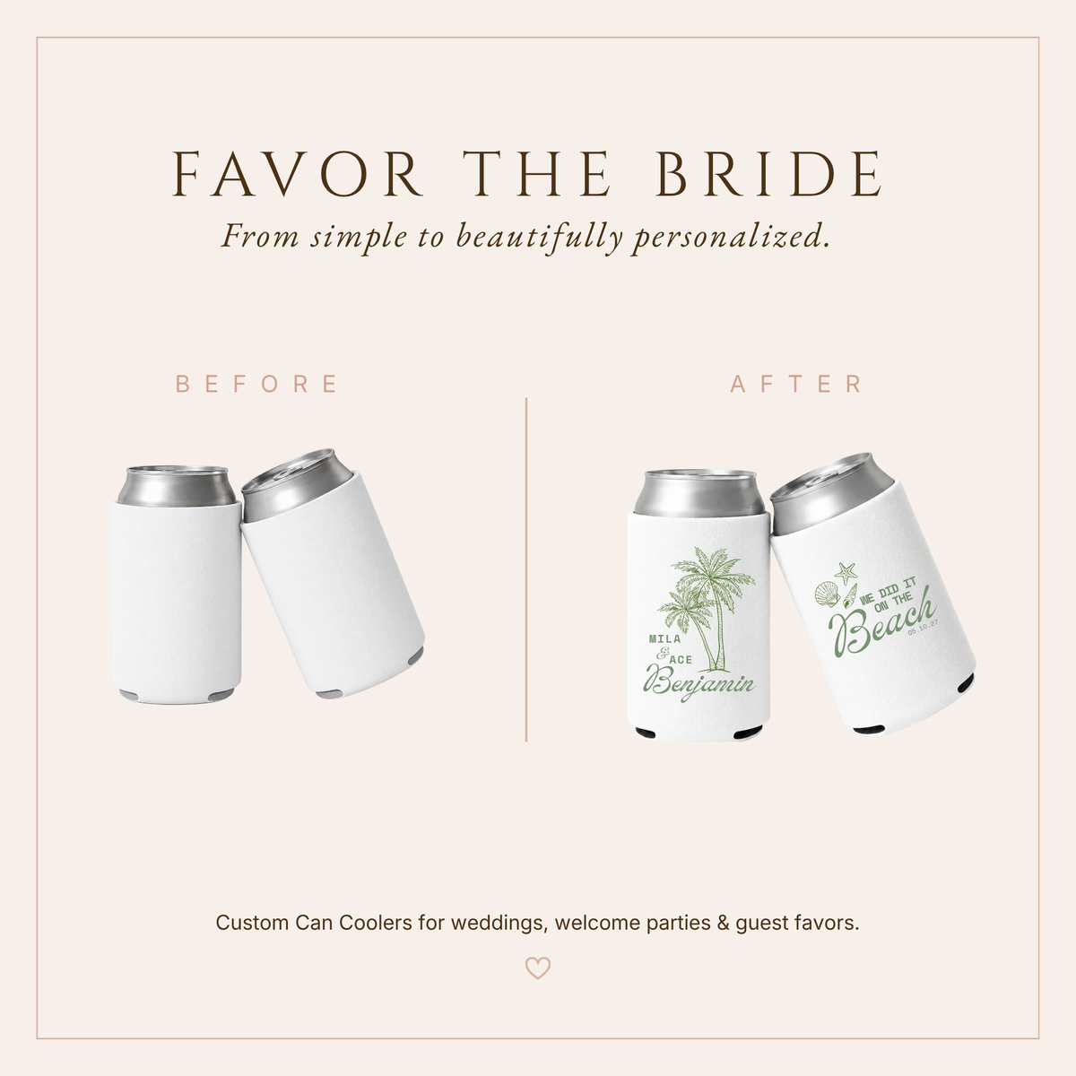 Personalized Beach Wedding Can Coolers