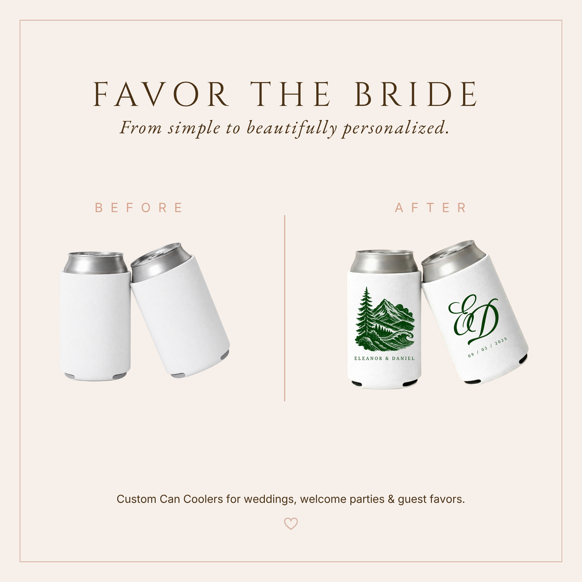 Personalized Adventure Mountain Wedding Can Coolers