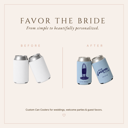 Personalized Surf Wedding Can Coolers