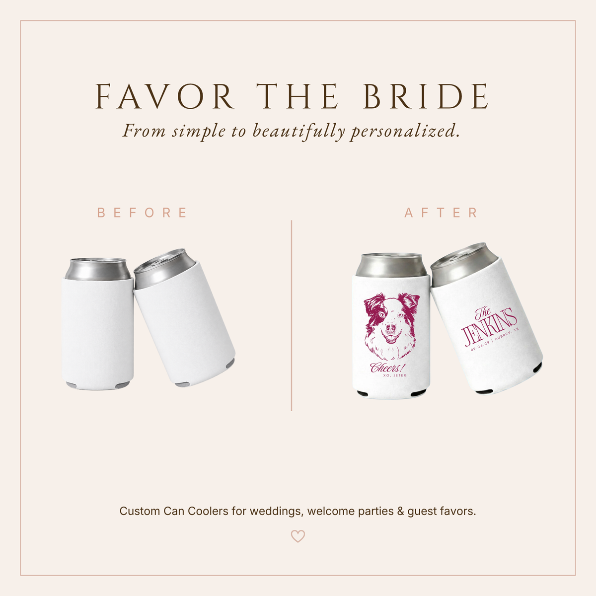 Personalized Pet Portrait Wedding White Can Coolers