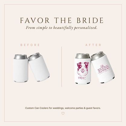 Personalized Pet Portrait Wedding White Can Coolers