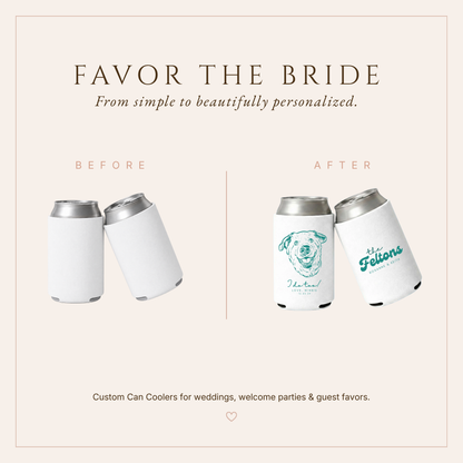 Personalized White Pet Portrait Wedding Can Coolers