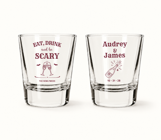 Personalized Eat, Drink and Be Scary Wedding Shot Glasses