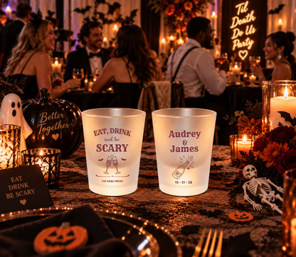 Personalized Eat, Drink and Be Scary Wedding Shot Glasses