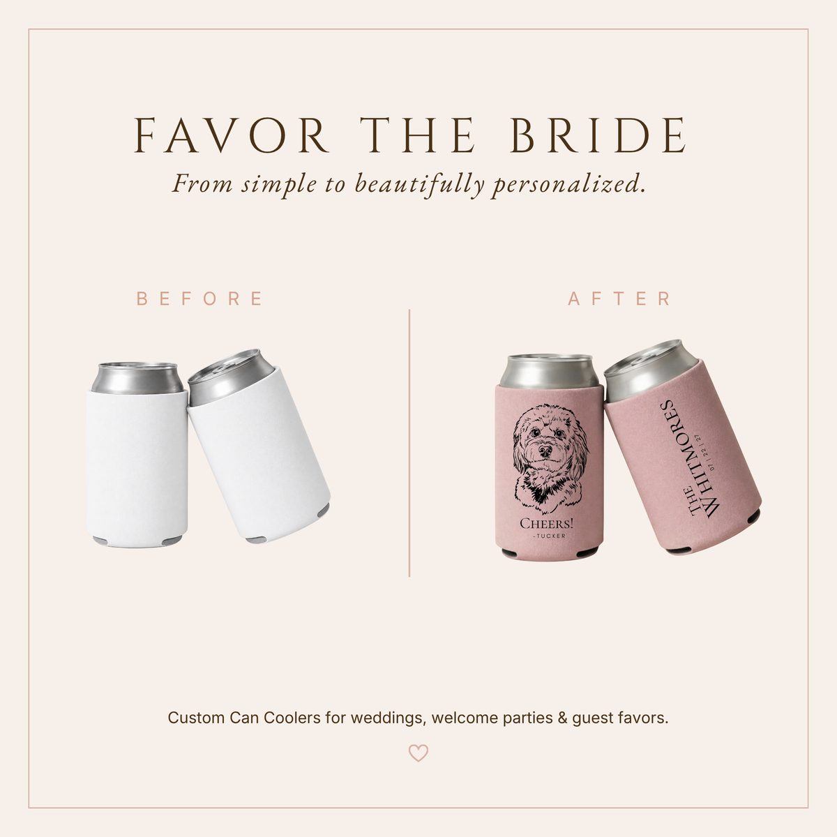 Personalized Dog Portrait Wedding Can Coolers