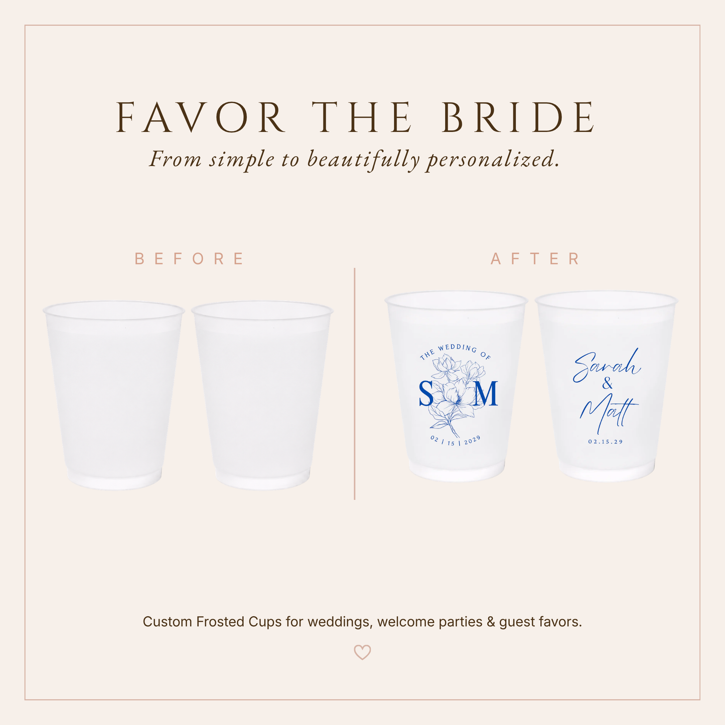Personalized Blue Floral Wedding Frosted Cups