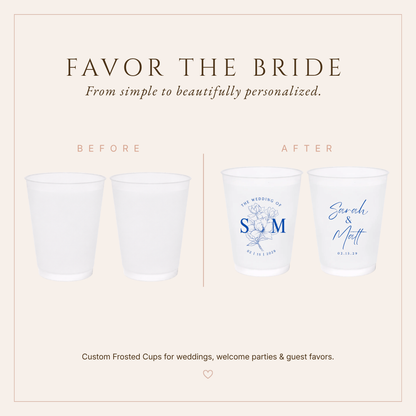Personalized Blue Floral Wedding Frosted Cups