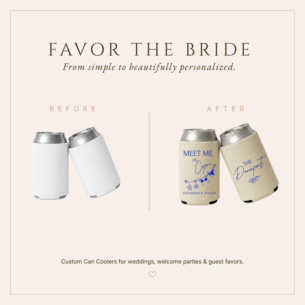 Capri Beach Wedding Can Coolers