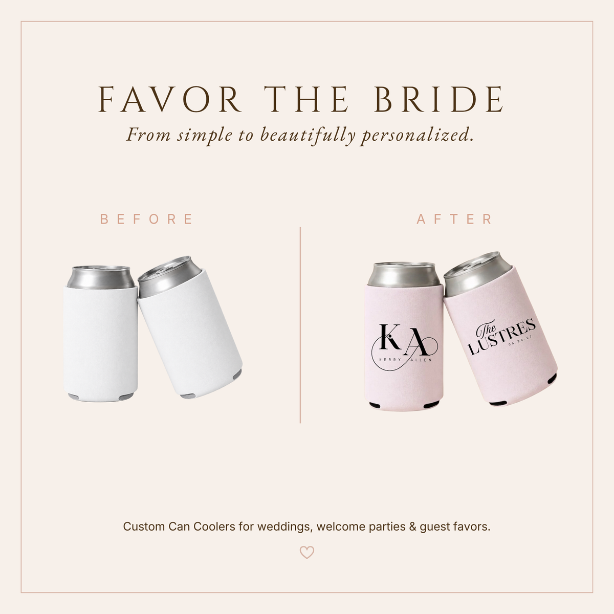 Personalized Minimalist Monogram Wedding Can Coolers