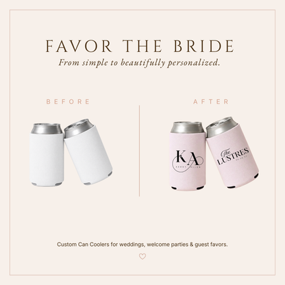 Personalized Minimalist Monogram Wedding Can Coolers