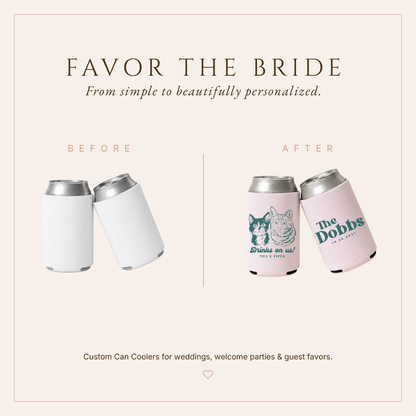 Personalized Cat Portrait Wedding Favor Can Coolers