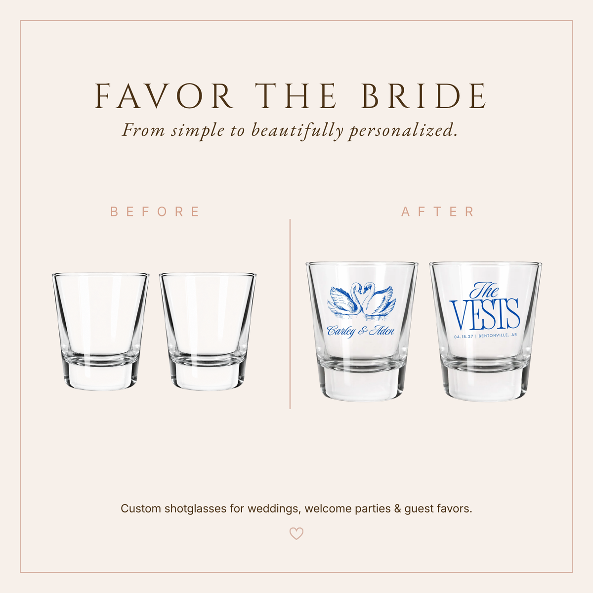 Personalized Swan Wedding Shot Glasses