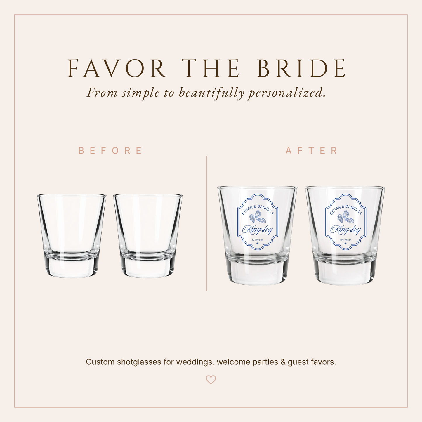Personalized Oyster Wedding Shot Glasses