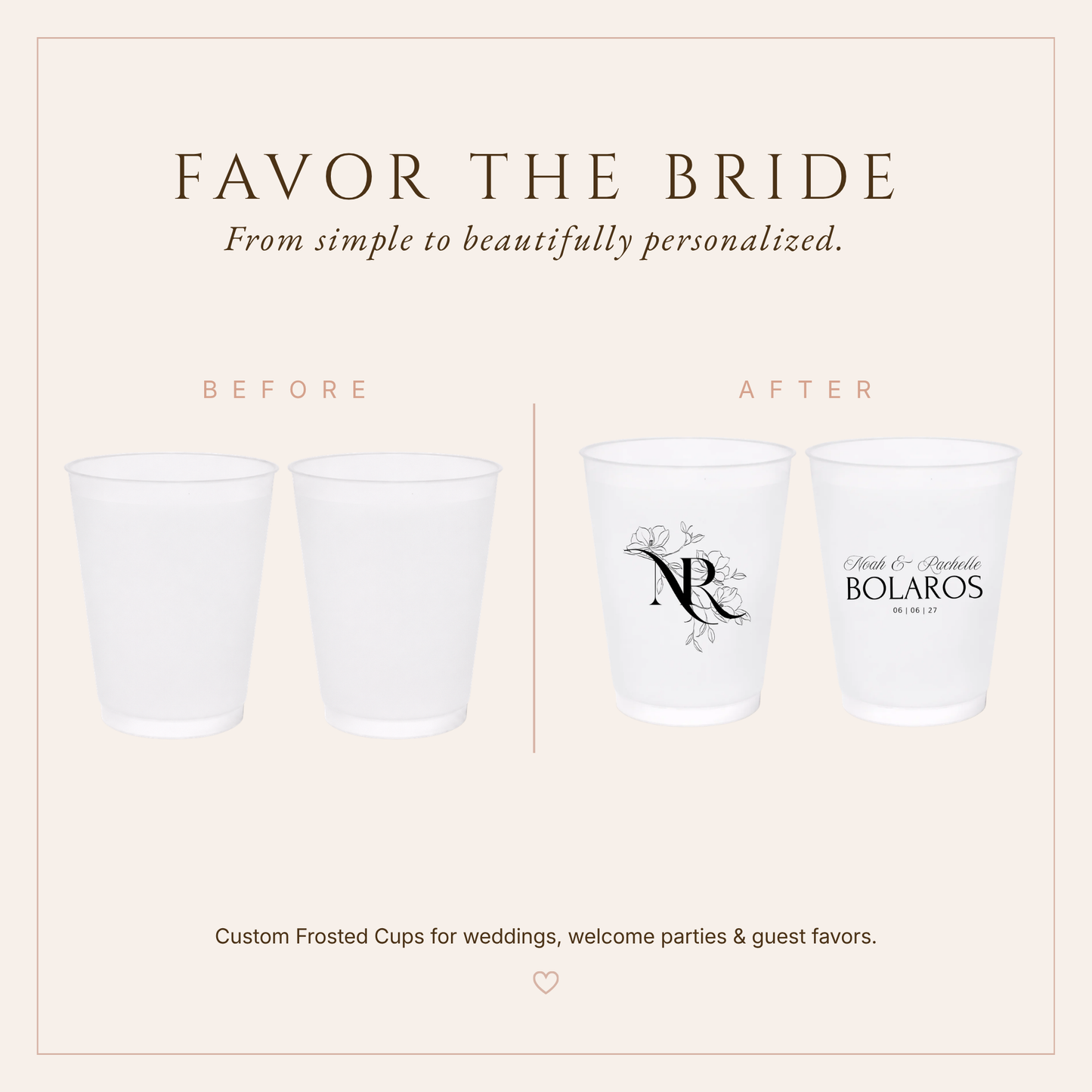 Personalized Floral Initials Monogram Wedding Frosted Cups